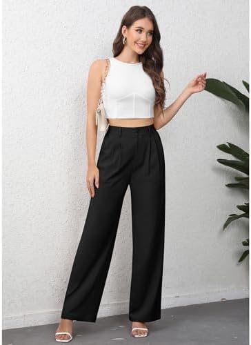 Chic High-Waisted Wide Leg Work Pants with Pockets