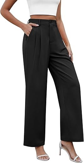 Chic High-Waisted Wide Leg Work Pants with Pockets