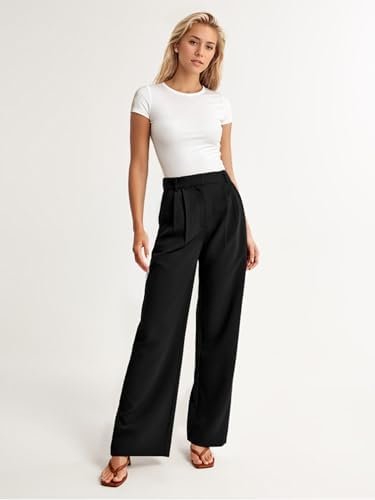 ELLEVEN Women's High-Waisted Wide Leg Dress Pants