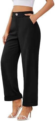 Wide Leg High Waisted Trousers with Pockets for Women