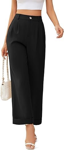 Wide Leg High Waisted Trousers with Pockets for Women